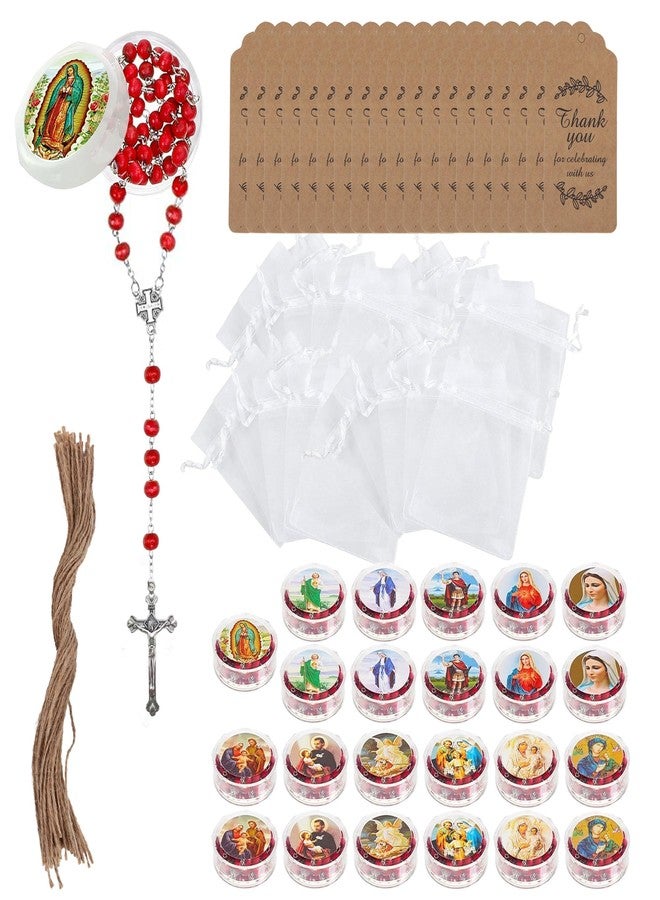 MOSIOBERDAVIAN 24 Pcs Rose Catholic Rosaries Necklaces,Wooden Beads Rosary Necklace Religious Rosary Jesus Cross Catholic Gifts,Holy Rosaries in Bulk with Organza Bags Gift Gift Boxes for Prayer Men Women - Image 1